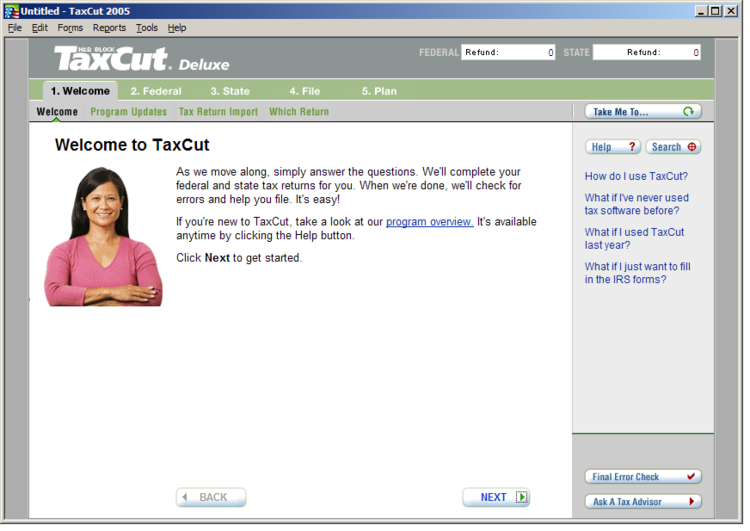 Image showing welcome screen before redesign.