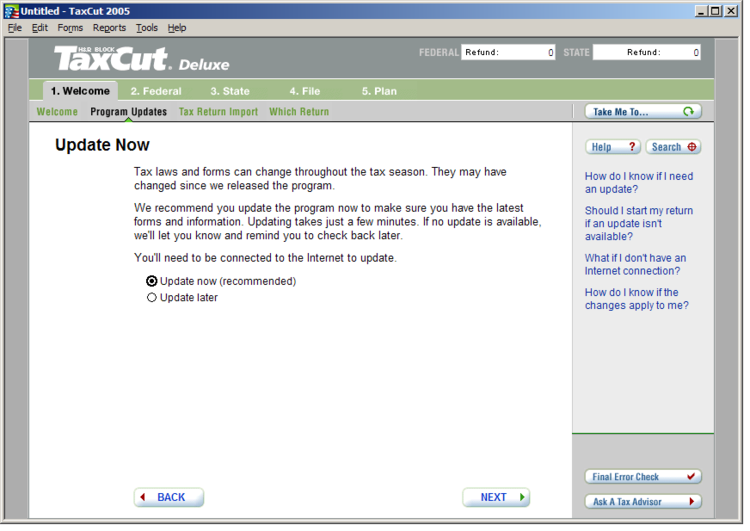 Image showing update screen before redesign.