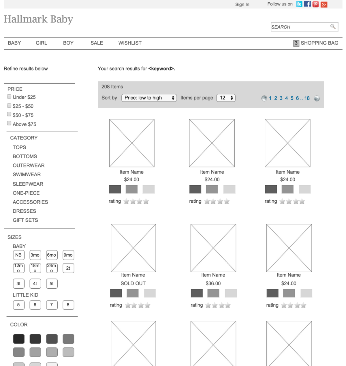 Image showing a wireframe of the product selection page.