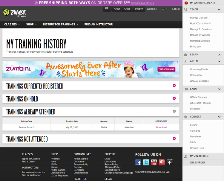 Image showing Training History screen after redesign.