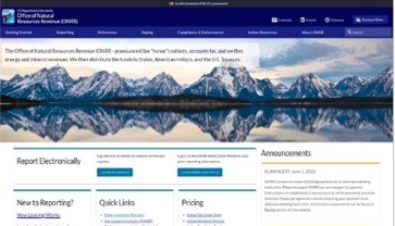 Screenshot of the ONRR.gov homepage.